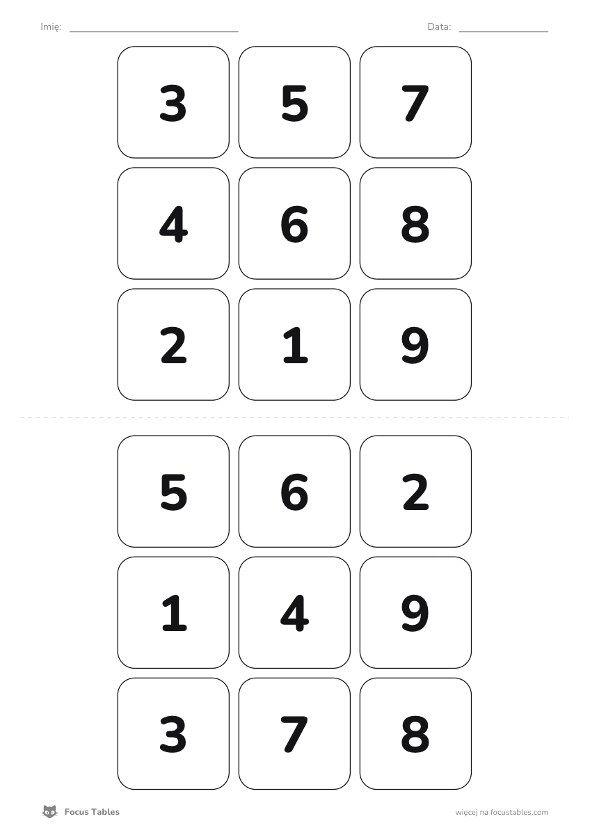 Schulte-Tafel 3×3 zum Ausdrucken (PDF) - für Kinder