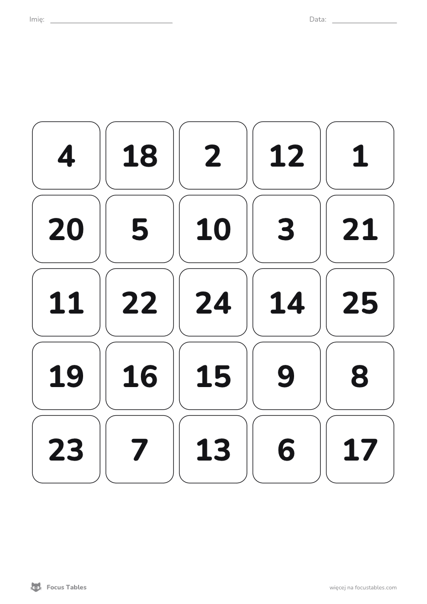 Schulte-Tafel 5×5 zum Ausdrucken (PDF) - der Klassiker