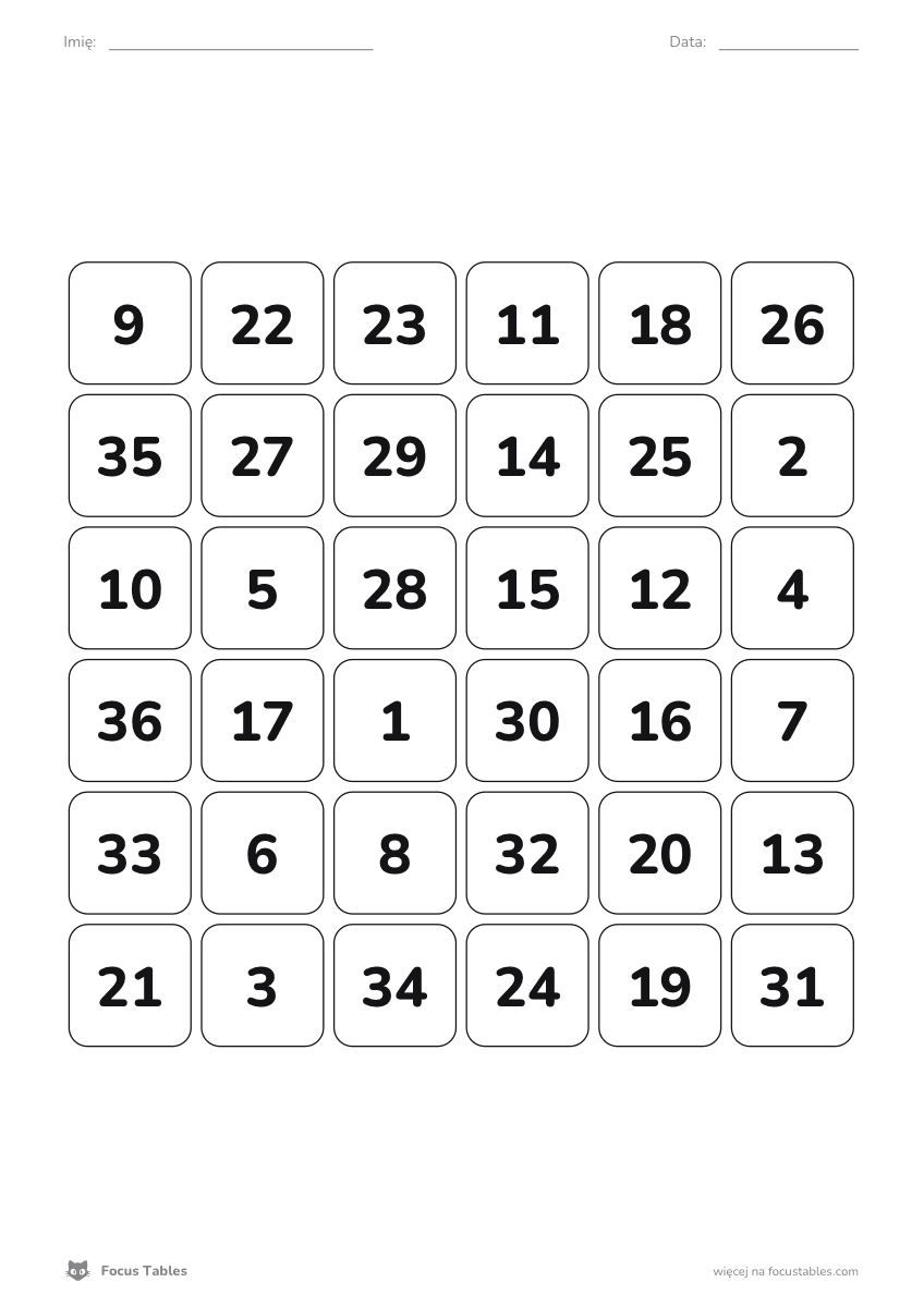 Schulte-Tafel 6×6 zum Ausdrucken (PDF) - für Fortgeschrittene