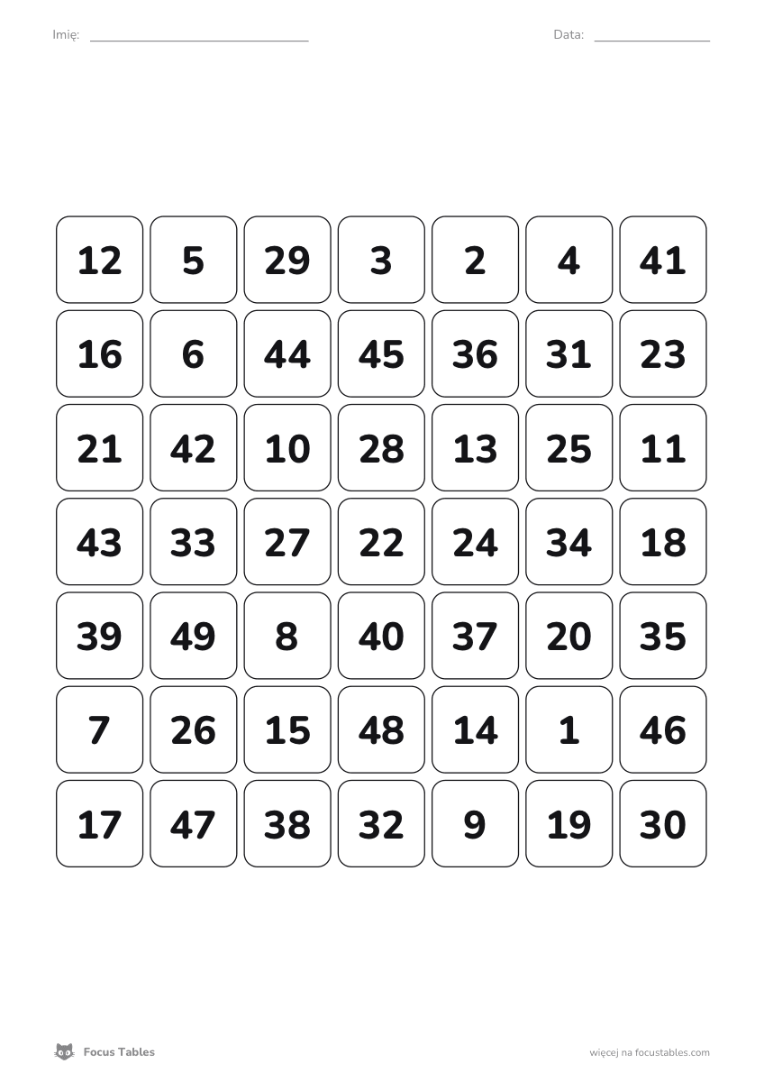 Schulte-Tafel 7×7 zum Ausdrucken (PDF) - für Experten